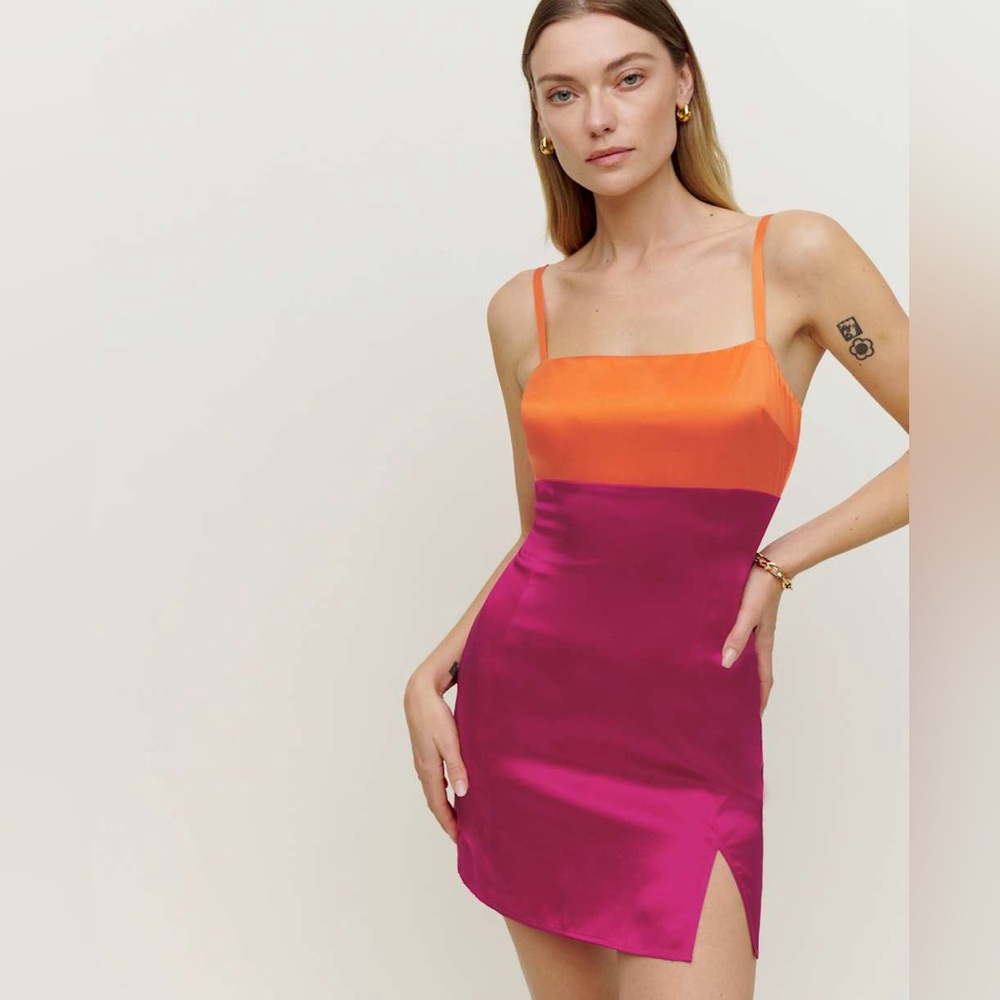 100% Silk Orange and Pink Reformation mini Dress